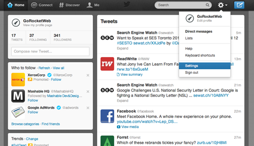 twitter settings